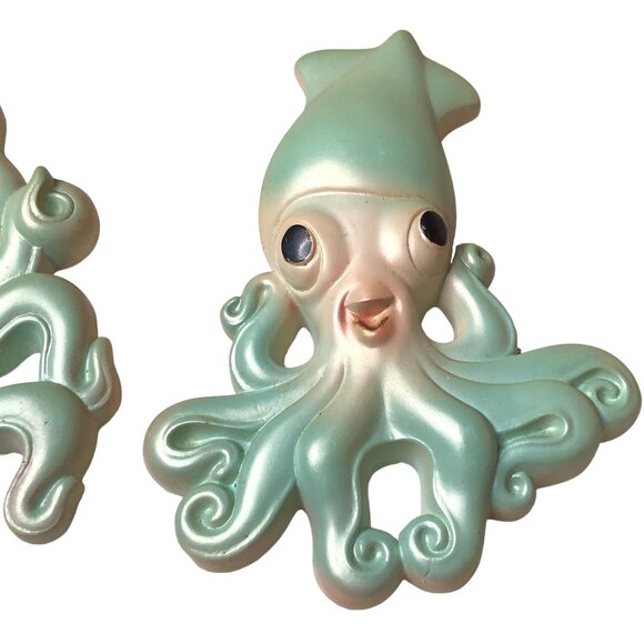 Vintage Chalkware Octopus Squid Wallhanging 1971 Miller Studio Green Gold Decor - Picture 3 of 12